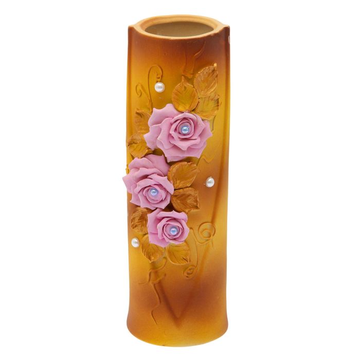 Ваза "Ника" средняя, роза с бусиной, розово-коричневая