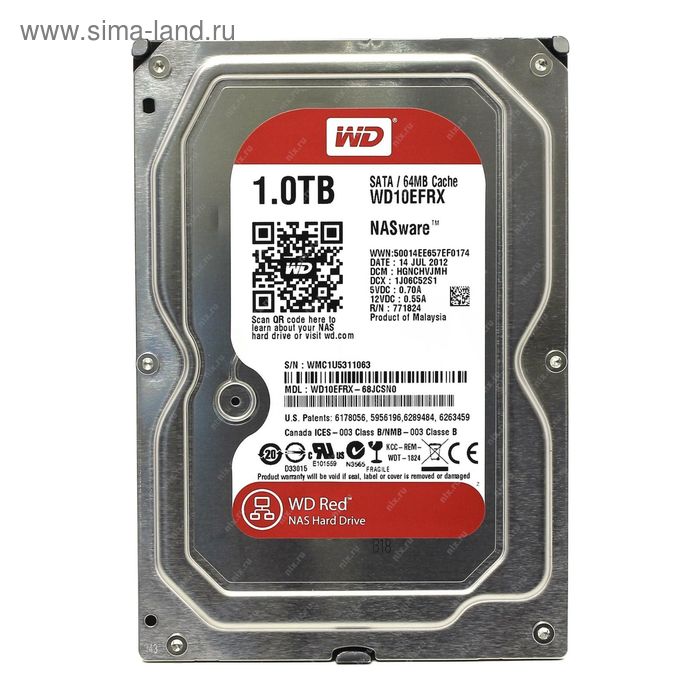 

Жесткий диск WD SATA-III 1Tb WD10EFRX NAS Red 64Mb 3.5"