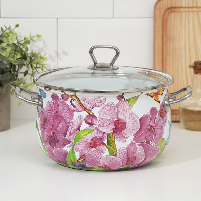 Кастрюля 4 л "Орхидея", со стеклянной крышкой