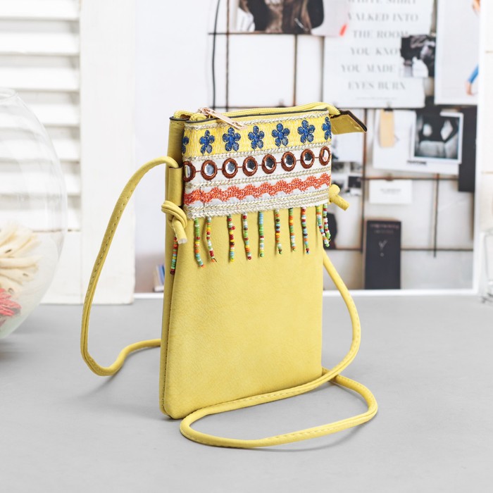 Сумка женская на молнии, 1 отдел, наружный карман, длинный ремень, цвет жёлтый