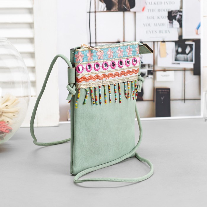 Сумка женская на молнии, 1 отдел, наружный карман, длинный ремень, цвет зелёный