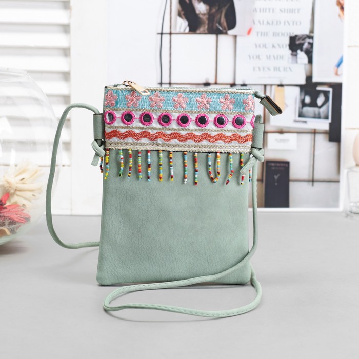 Сумка женская на молнии, 1 отдел, наружный карман, длинный ремень, цвет зелёный