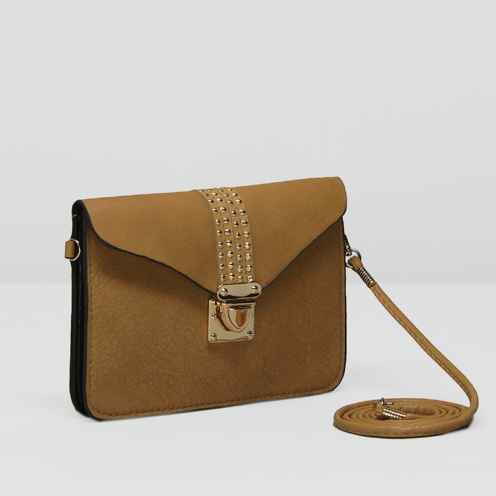 Сумка женская на клапане, 3 отдела, длинный ремень, цвет тёмно-бежевый