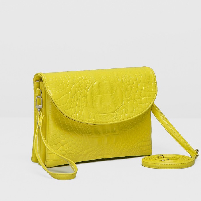 Сумка женская на молнии, с ручкой, 4 отдела, наружный карман, длинный ремень, цвет жёлтый