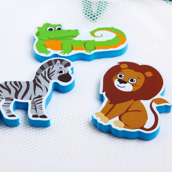 Наклейки в ванную из EVA «Африка» + сетка для хранения игрушек на присосках