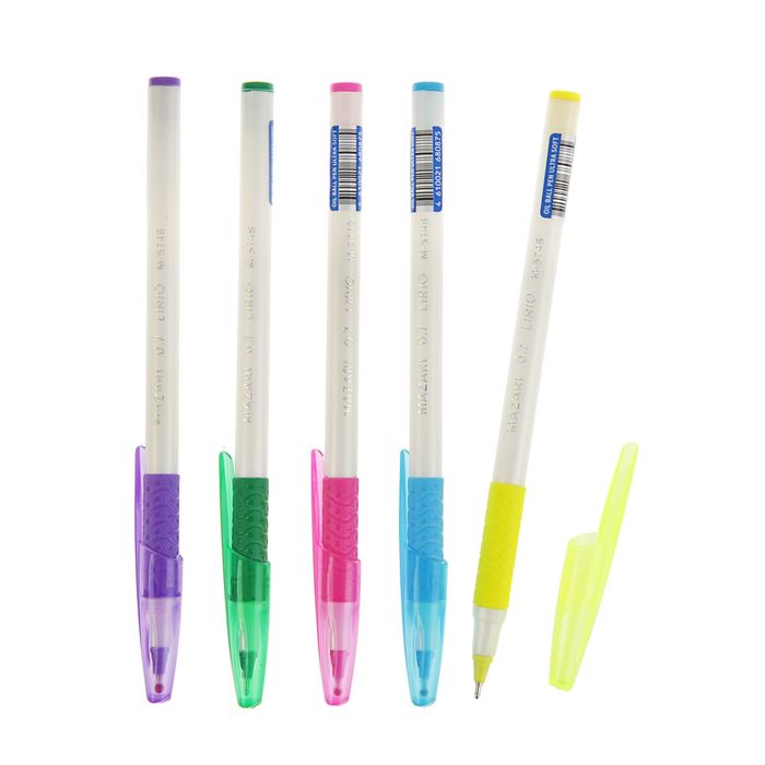 Ручка шариковая Lirio Ultra Soft, узел 0.7мм, чернила синие, игольчатый пишущий узел, резиновый упор, в дисплее, микс