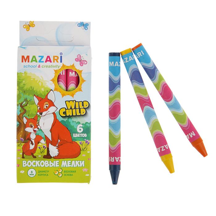 Мелки восковые 6 цветов Wild Child круглые, длина 89 мм, d корпуса=8мм
