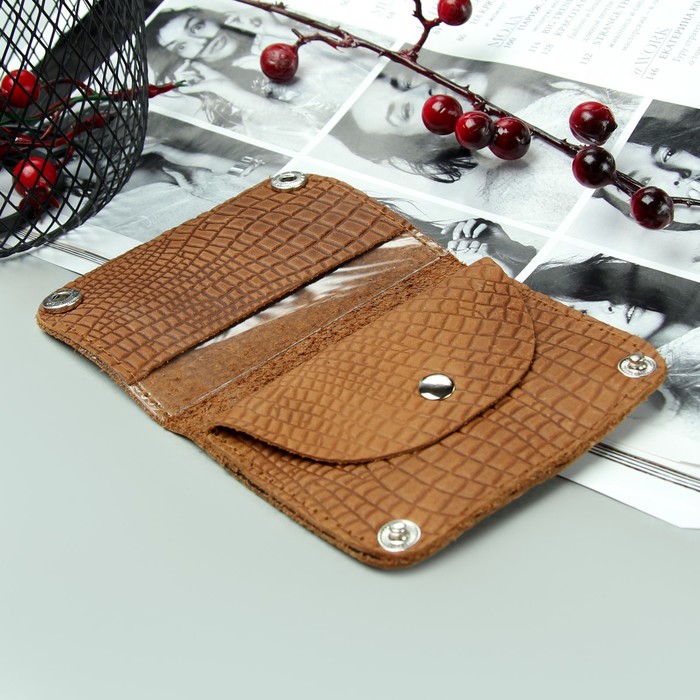 Кошелёк женский на кнопке, 1 отдел, монетница, цвет рыжий