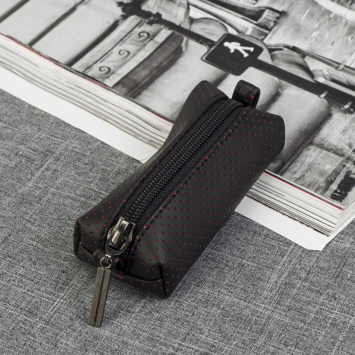 Ключница на молнии, 1 отдел, перфорация, цвет чёрный