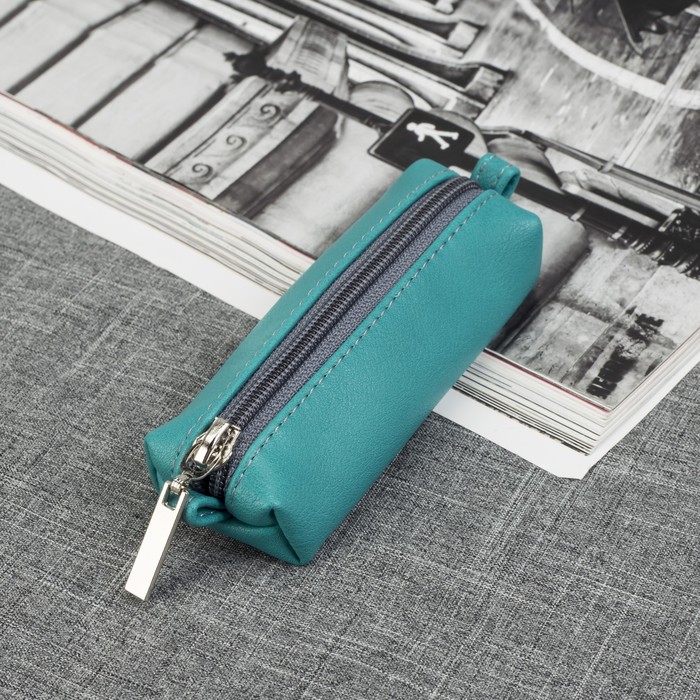 Ключница на молнии, 1 отдел, цвет бирюзовый