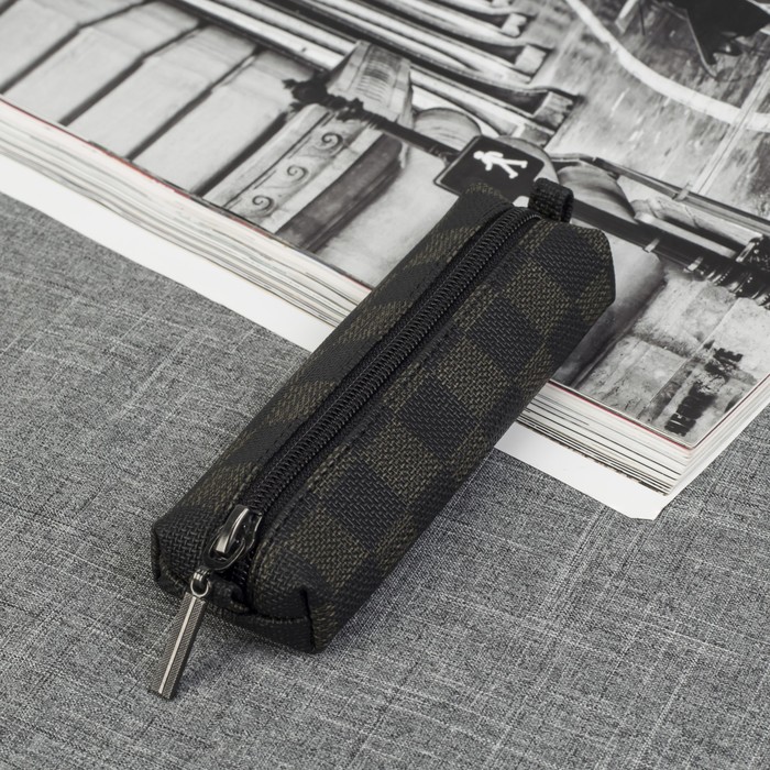 Ключница на молнии, 1 отдел, цвет чёрный/коричневый