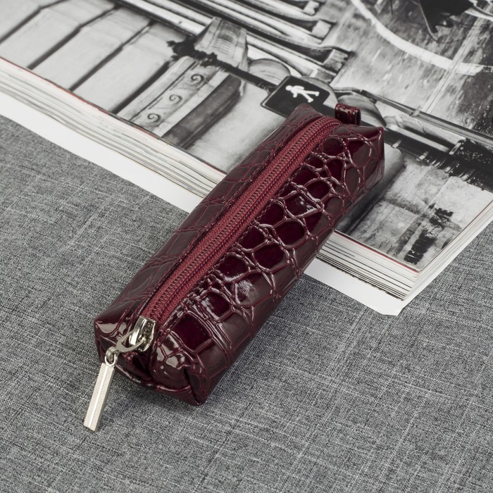 Ключница на молнии, 1 отдел, рептилия, цвет бордовый