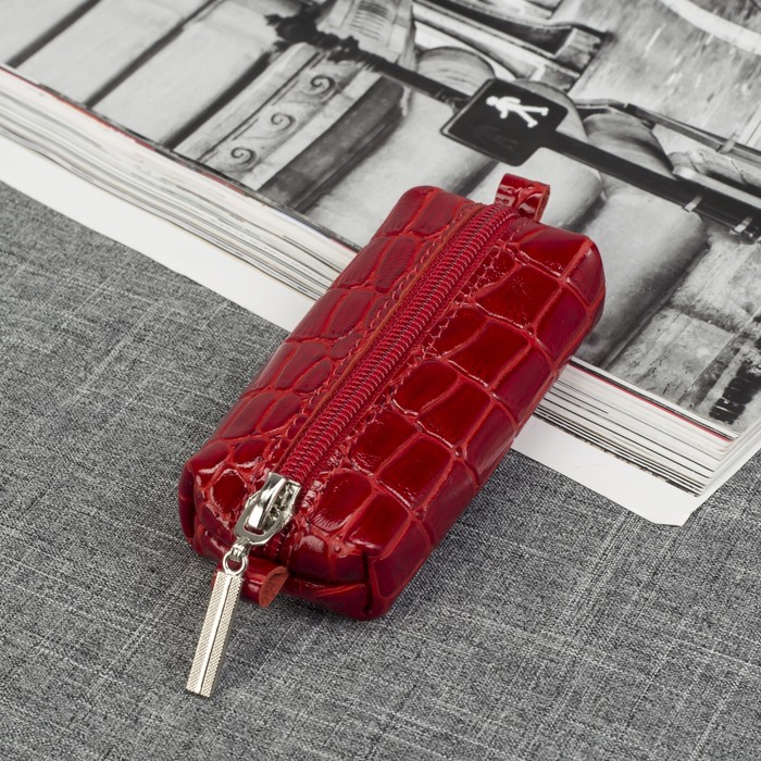 Ключница на молнии, 1 отдел, крокодил, цвет красный