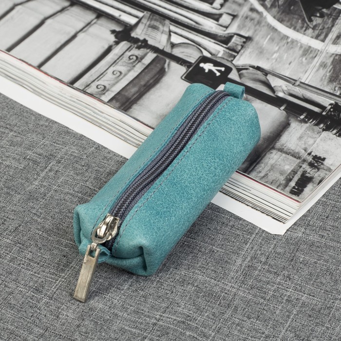 Ключница на молнии, 1 отдел, цвет бирюзовый