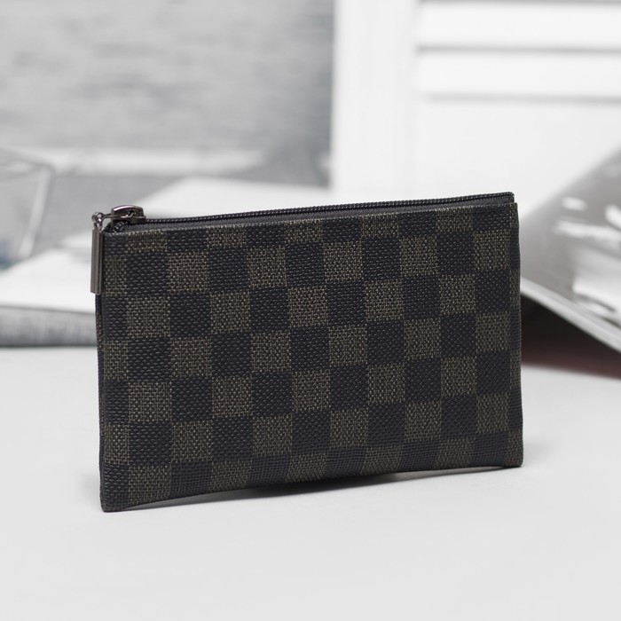 Косметичка простая на молнии, 1 отдел, цвет чёрный/коричневый