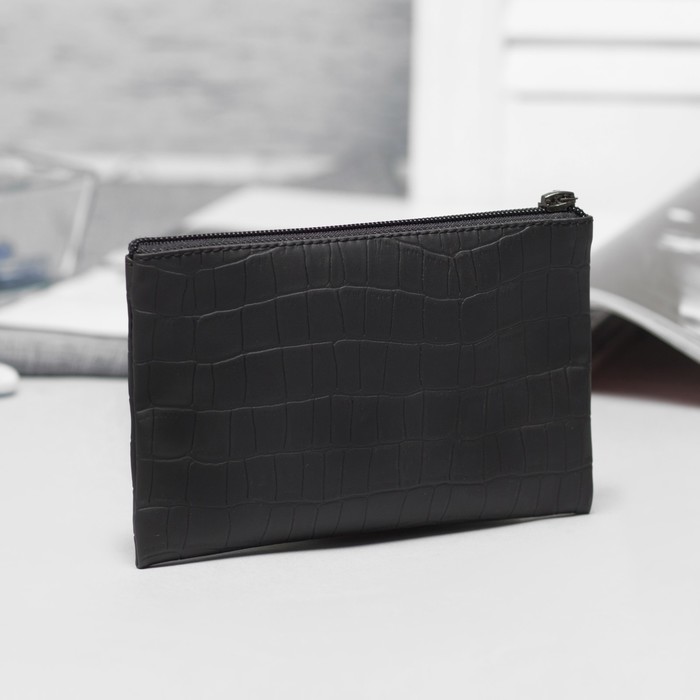 Косметичка простая на молнии, 1 отдел, рептилия, цвет чёрный
