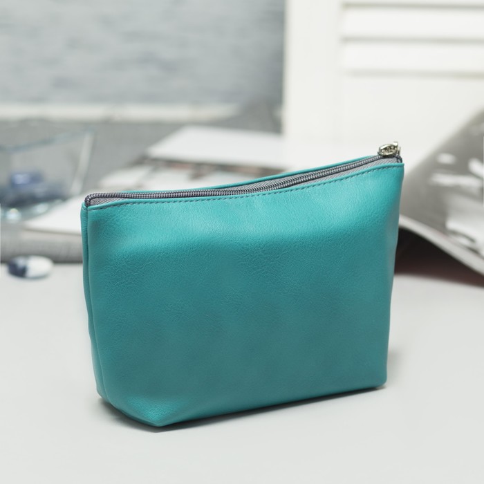 Косметичка простая на молнии, 1 отдел, цвет бирюзовый