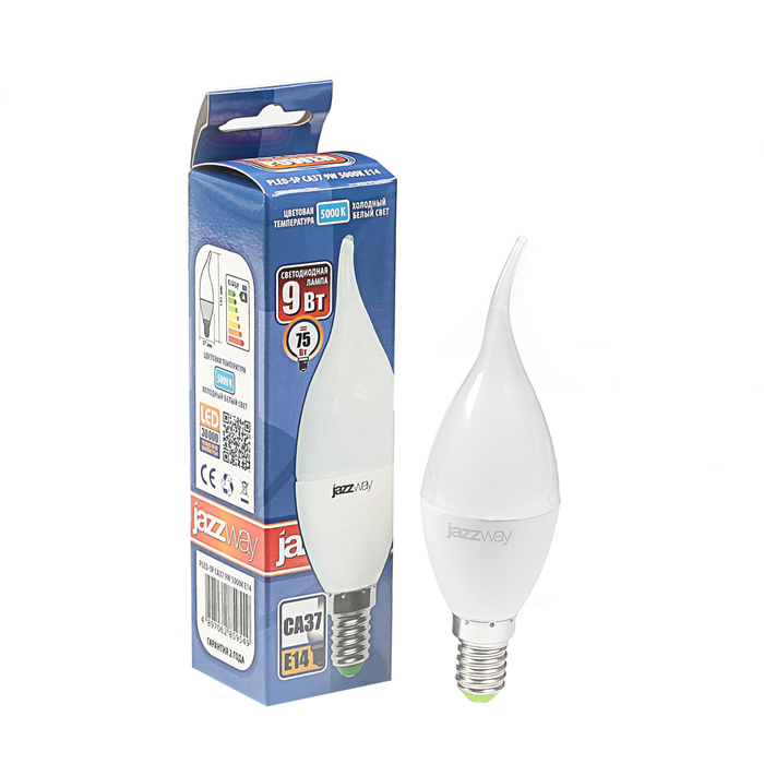 Лампа светодиодная Jazzway, CA37, E14, 9 Вт, 820 Лм, 5000 K, PLED-SP