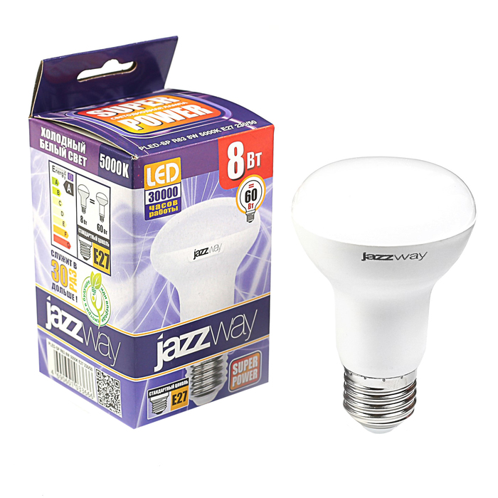 Лампа светодиодная Jazzway, R63, E27, 8 Вт, 5000 K, PLED-SP