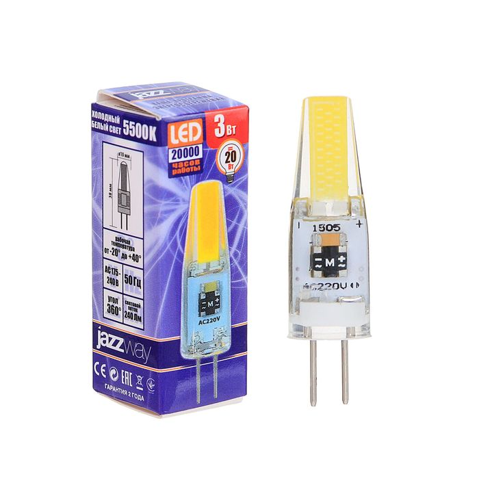 Лампа светодиодная Jazzway, G4, 3 Вт, 240 Лм, 5500 K, PLED-G9