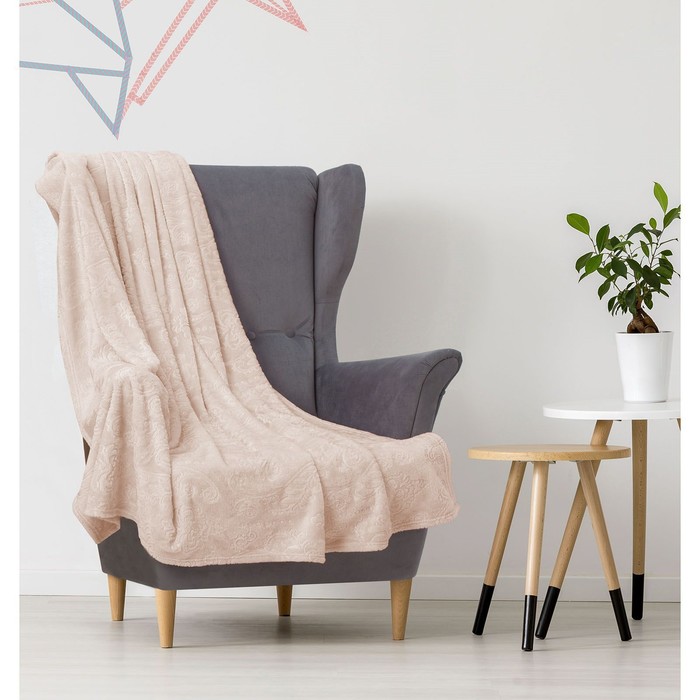 Плед "Этель корал" 1.5 сп Дамаск150х200 см экрю,100% п/э, корал-флис 280 гр/м2