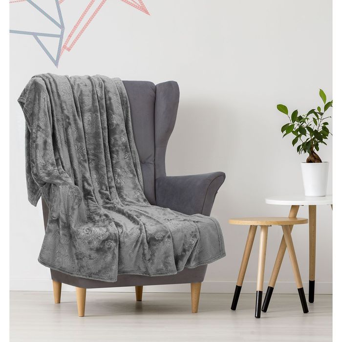 Плед "Этель корал" 1.5 сп Дамаск 150х200 см графит,100% п/э, корал-флис 280 гр/м2