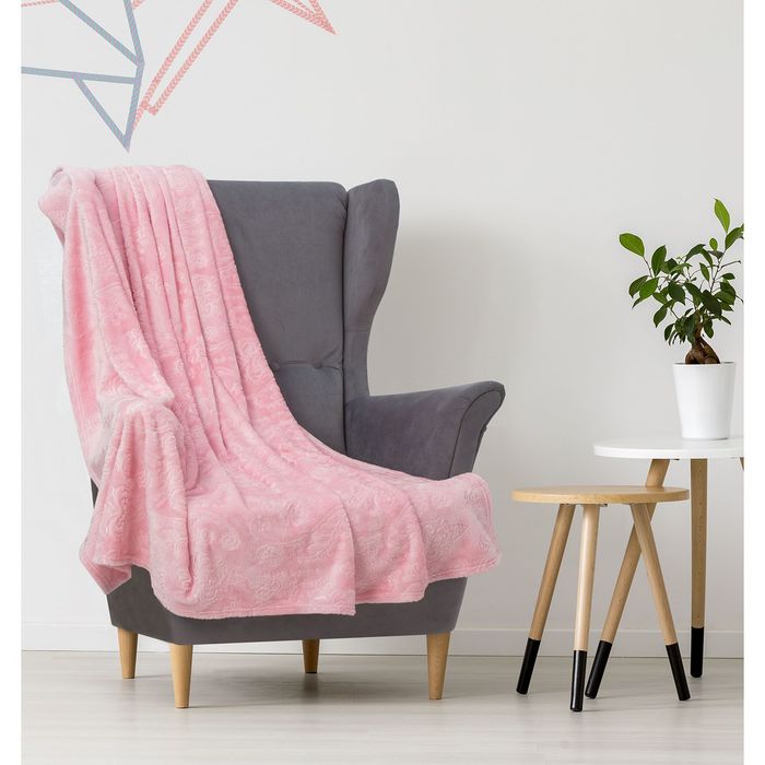 Плед "Этель корал" 1.5 сп. Дамаск, с лазерной гравировкой 150х200 см, щербет, 100% п/э, корал-флис 280 гр/м2