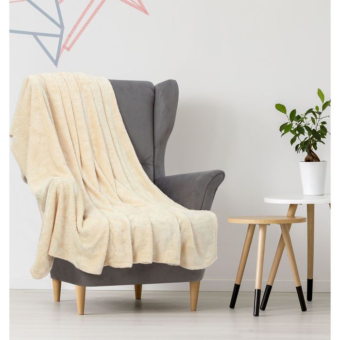 Плед "Этель корал" 1.5 сп. Дамаск, с лазерной гравировкой 150х200 см, бланш, 100% п/э, корал-флис 280 гр/м2