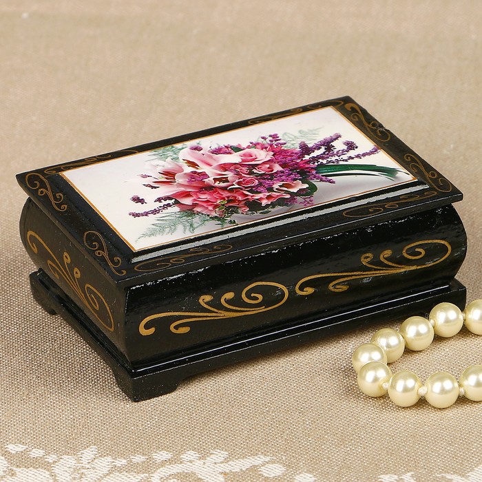 Шкатулка «Лилии и розы», 6×9 см, лаковая миниатюра