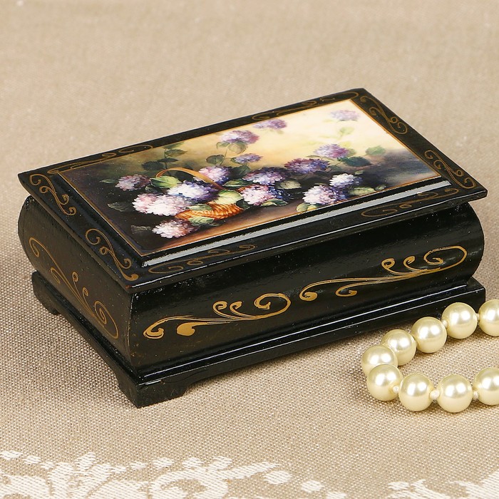 Шкатулка «Голубые цветы», 6×9 см, лаковая миниатюра