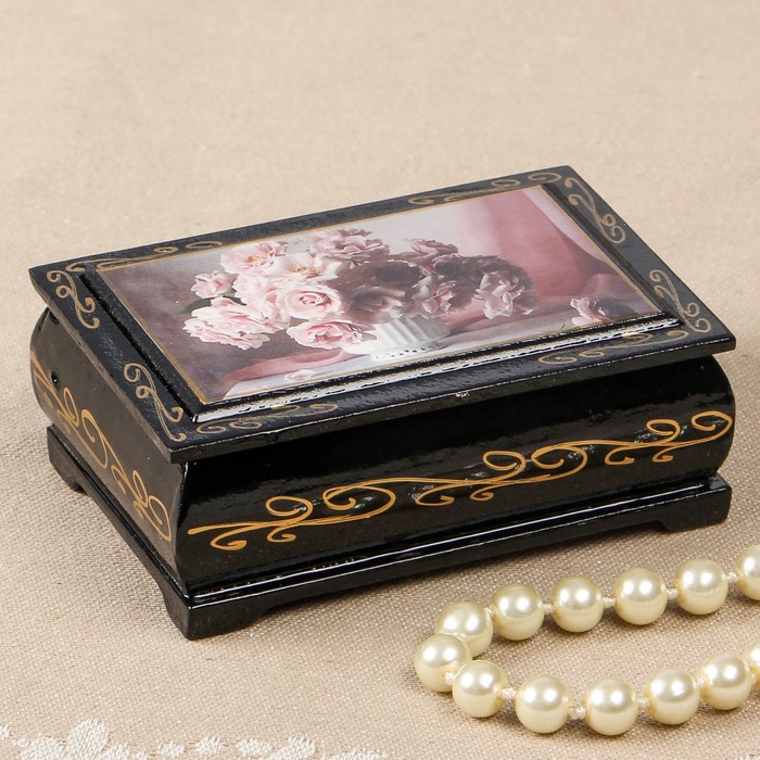 Шкатулка «Розы в вазе», 6×9 см, лаковая миниатюра