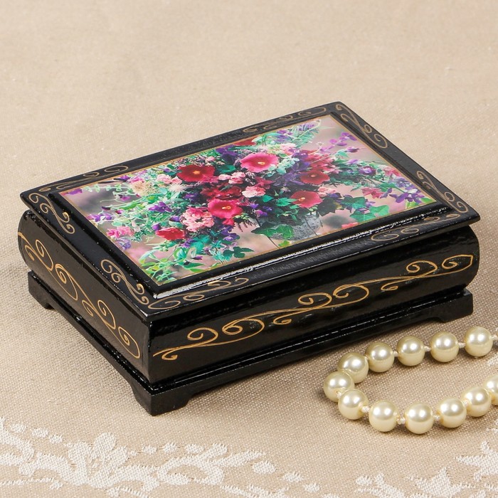 Шкатулка «Букет цветов», 8×10 см, лаковая миниатюра