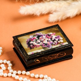 Шкатулка «Цветы», 8×10 см, лаковая миниатюра Ош