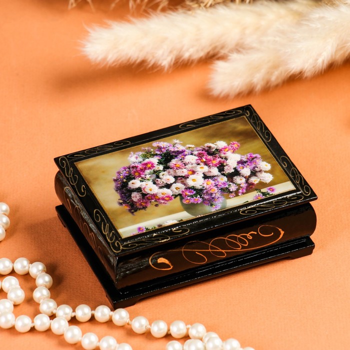 Шкатулка «Цветы», 7,5×10 см, лаковая миниатюра шкатулка цветы в вазе белая 8×10 5 см лаковая миниатюра