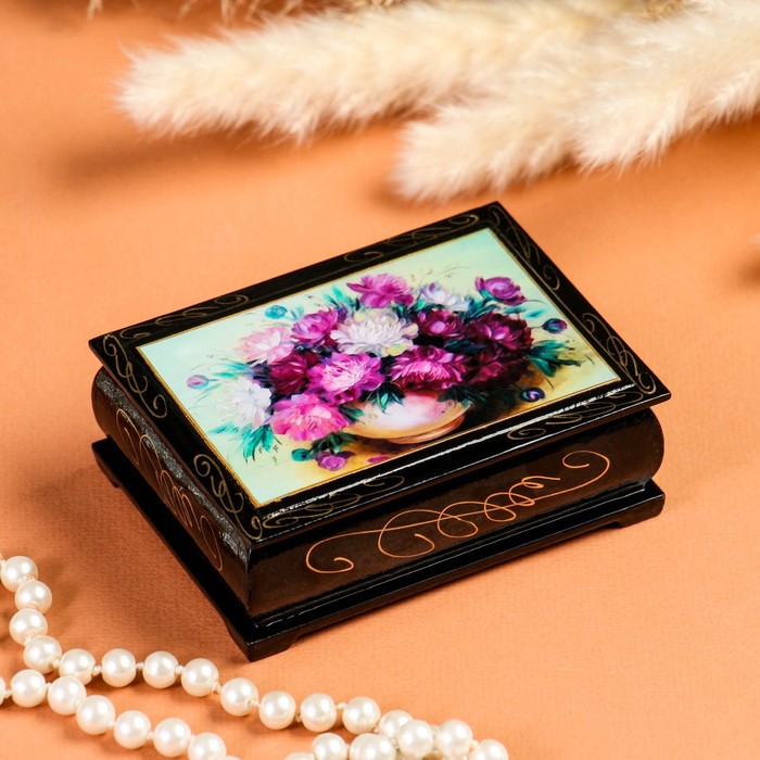шкатулка цветы 6×9 см лаковая миниатюра Шкатулка «Цветы», 7,5×10 см, лаковая миниатюра