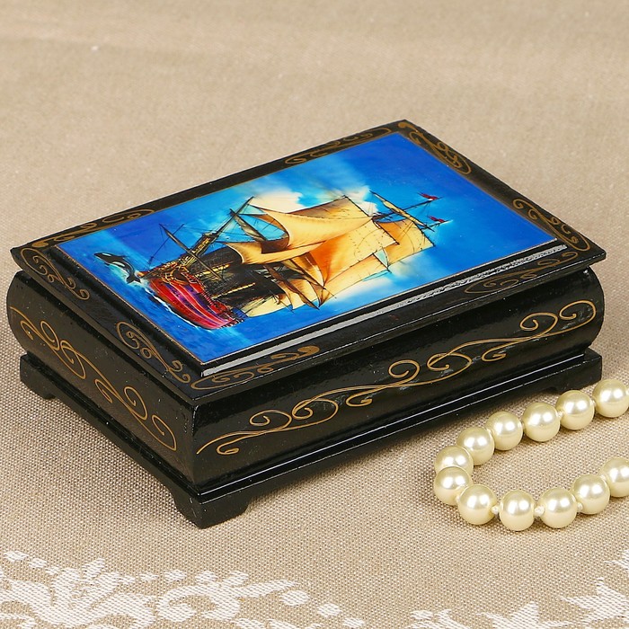 Шкатулка «Парусник», 8×10 см, лаковая миниатюра