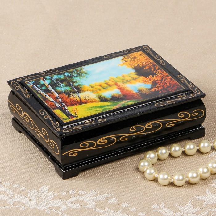 Шкатулка «Лесное озеро», 8×10 см, лаковая миниатюра