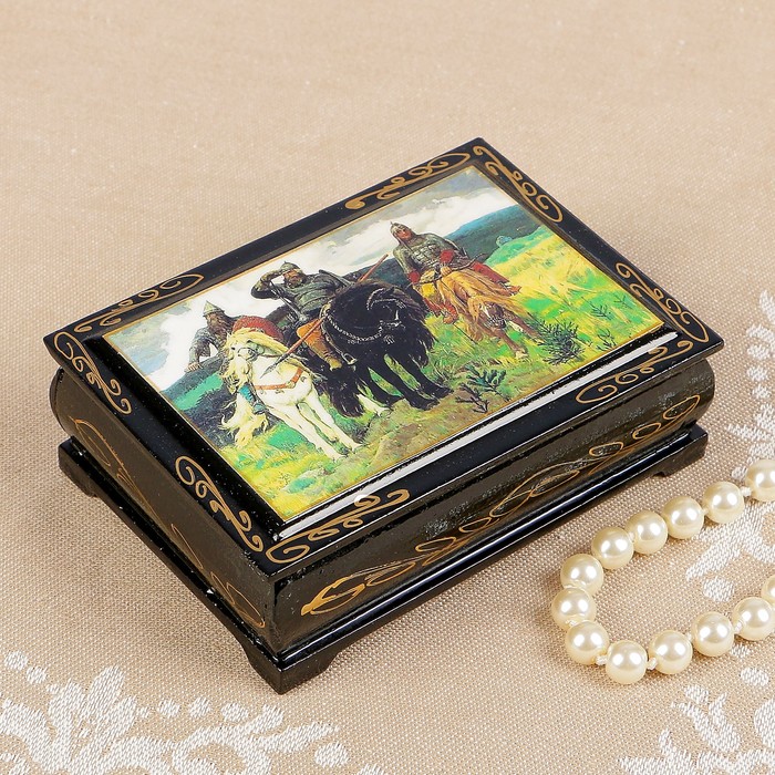 Шкатулка «Три богатыря», 8×10 см, лаковая миниатюра