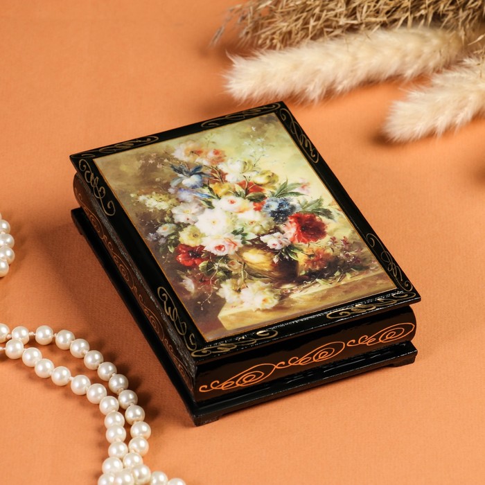 Шкатулка «Букет цветов», 10×14 см, лаковая миниатюра шкатулка букет цветов в вазе белая 10×10 см лаковая миниатюра