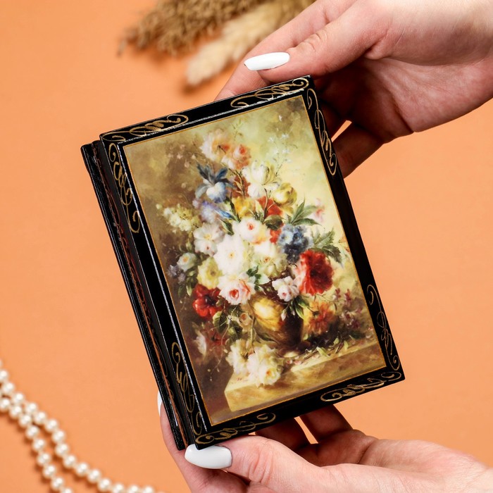 Шкатулка «Букет цветов», 10×14 см, лаковая миниатюра