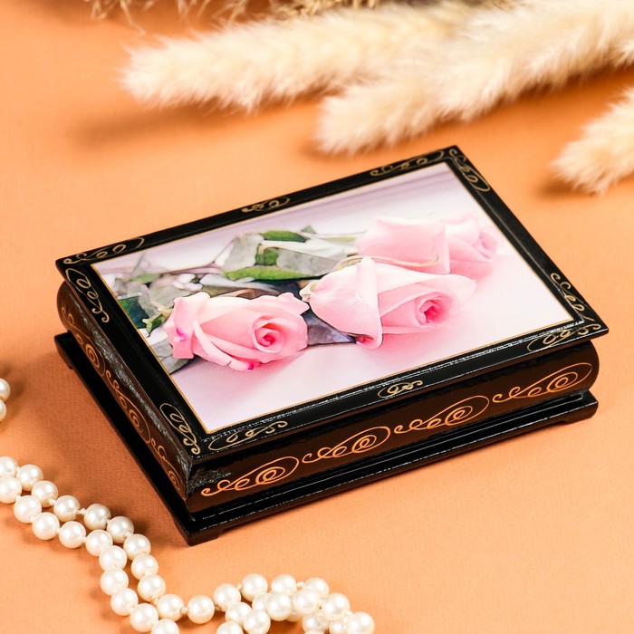 шкатулка лаковая миниатюра москва палех Шкатулка «Розы», 10×14 см, лаковая миниатюра