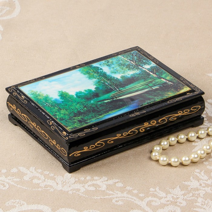 Шкатулка «Мостик в лесу», 10×14 см, лаковая миниатюра