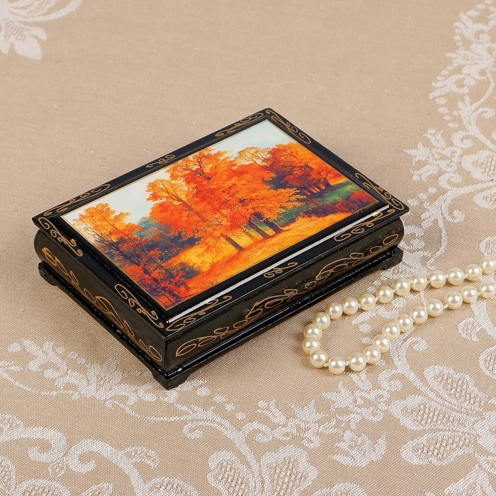 Шкатулка «Осенний лес», 10×14 см, лаковая миниатюра