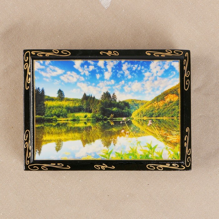 Шкатулка «Лесное озеро», 10×14 см, лаковая миниатюра