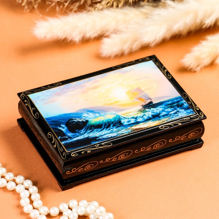 Шкатулка «Морской берег», 10×14 см, лаковая миниатюра шкатулка принцесса 10×14 см лаковая миниатюра