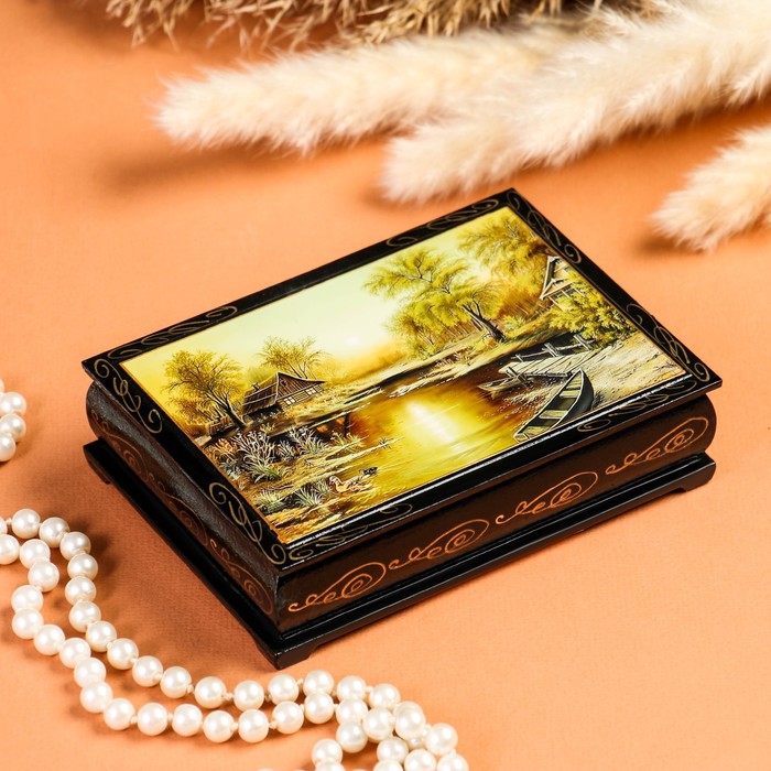 Шкатулка «Закат», 10×14 см, лаковая миниатюра шкатулка принцесса 10×14 см лаковая миниатюра