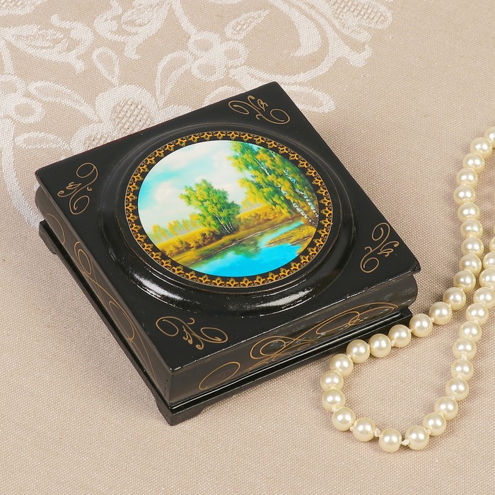 Шкатулка "Пейзаж" с накладкой, 9х9 см