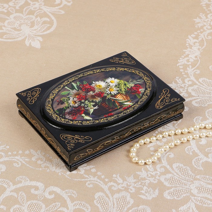 Шкатулка «Букет цветов», с накладкой, 13×18 см, лаковая миниатюра