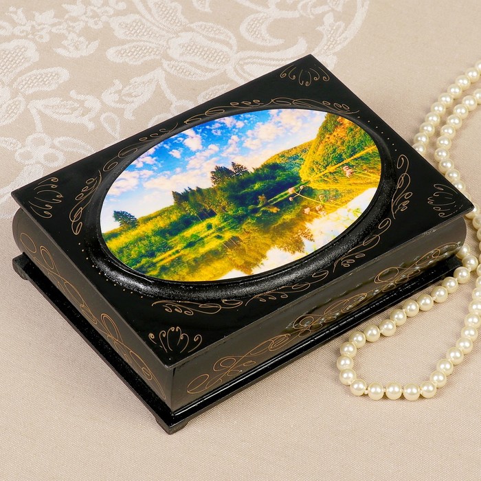 Шкатулка «Пейзаж», с накладкой, 13×18 см, лаковая миниатюра