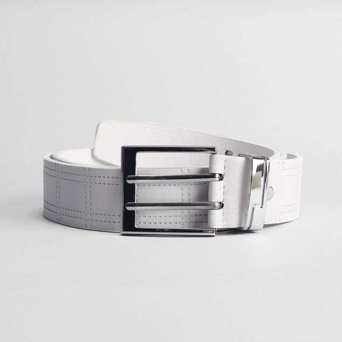 Ремень мужской, ширина 4 см, винт, пряжка-хомут, цвет белый